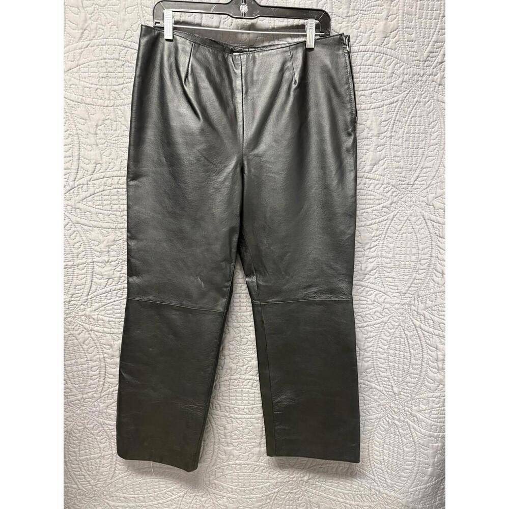 Clio VINTAGE Black Leather High Rise Straight Leg Pants‎ Sz 14